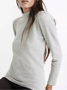 NWT Madewell (Re)sourced Plush Mockneck Puff-Sleeve Top Sz S Heather Sage Mist